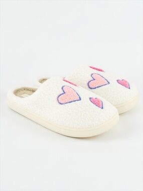 Roller Rabbit Hearts Fuzzy Slippers Ivory Pink Heart Size M NWT